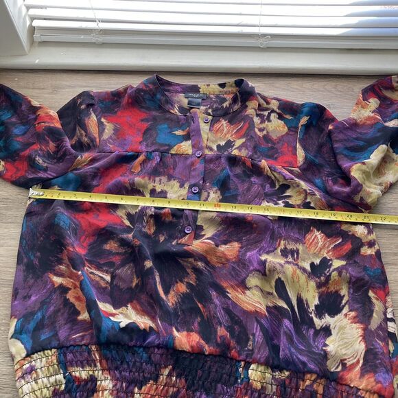 Ann Taylor Est 1954 Womens Blouse Top L Gathered Hem Bold Floral Artsy Office - Picture 7 of 8